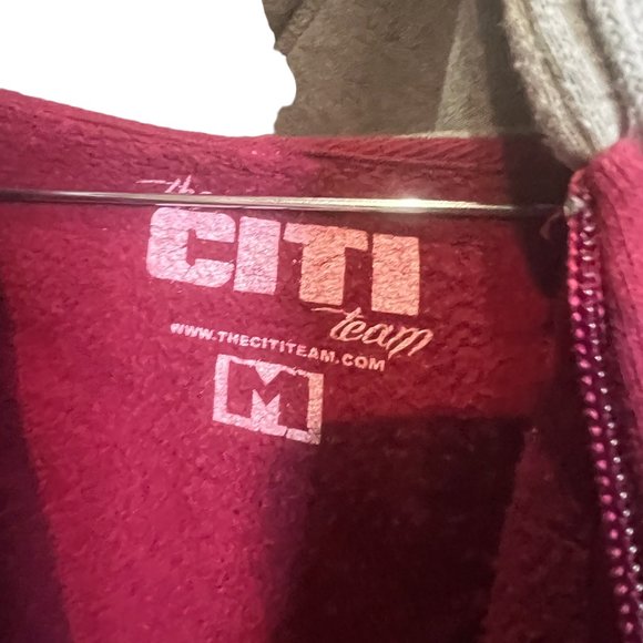 The Citi Team Family First Hooded Jacket Drawstring Full Zip Up Red Gray Medium - Picture 3 of 12
